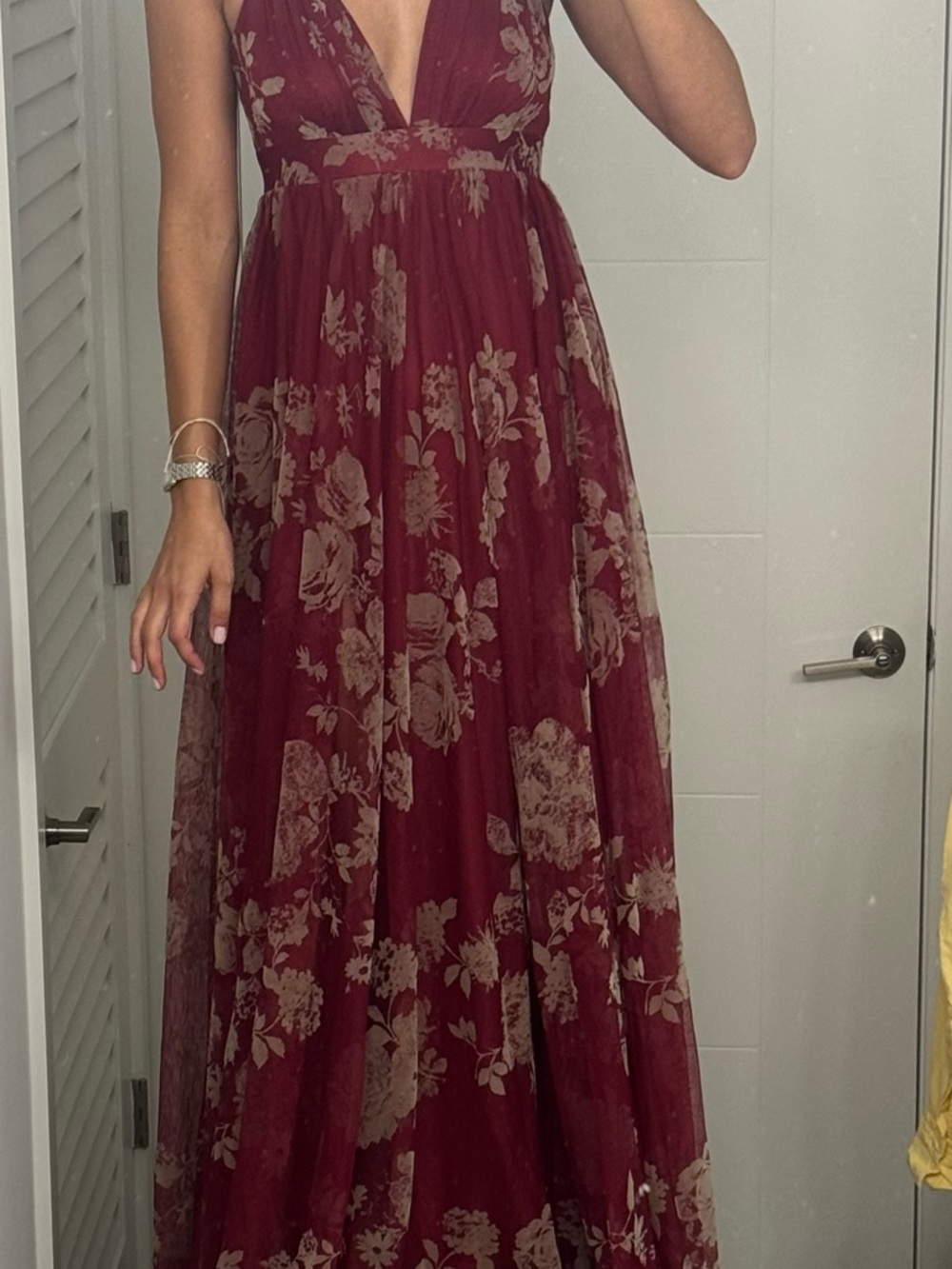 ASOS Burgundy Floral Prom Gown